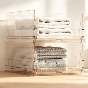 2 Pack X-large Clear Stackable Closet Organizer Basket Storage Bin