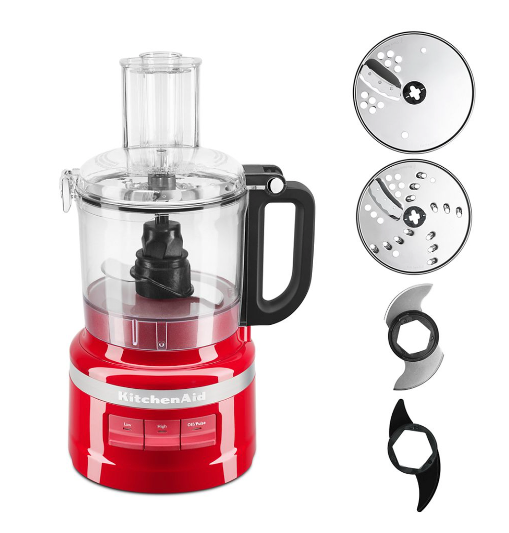 KitchenAid 7 Cup Food Processor - Red - KFP0718BM: Grinds, Chops, Shreds, Mixes, Blends, 3 Speeds, Dishwasher - Safe