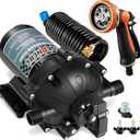[Upgraded Version] 12V DC Fresh Water Pump, 6.5GPM 70PSI Five Chamber Self-Priming Diaphragm Pump with Heavy Duty Pressure Switch and Strainer for RV, Marine, Caravan (Fresh Water Pump with Spray Gun)