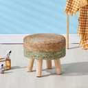 Cpintltr Ottoman Natural Seagrass Footrest Poufs Hand Weave Round Foot Stool for Couch Desk Soft Step Stool Padded Foot Rest with Pine Legs for Living Room Bedroom Natural/Green