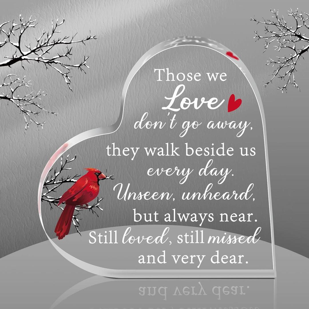 Blulu Memorial Gifts for Loss of Father Mother Red Cardinal Memorial Bereavement Acrylic Heart Condolence Sympathy Gifts in Memory of Loss of Loved One for Table Centerpieces Remembrance(6 x 6 Inch) (6L" x 6W")