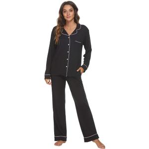 HEARTNICE Womens Pajama Set, Soft Long Sleeve Pajamas & Long Pants with Pockets, Warm Button-up Sleepwear Lounge Pjs (Medium)