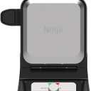 Ninja BW1001 NeverStick PRO Belgian Waffle Maker, Vertical Design, 5 Shade Settings, with Precision-Pour Cup & Chef-curated Recipe Guide, Black & Silver