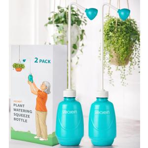 VEOJEIN Long Neck Plant Watering Squeeze Bottle [Pack of 2], 12.2" Long Spout Watering Can for Hanging Plants, Original Extended Leakproof Design for Indoor & Outdoor Watering, 15 oz (Teal)