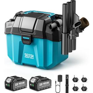 Seesii Cordless Shop Vac Wet and Dry, 2.6 Gallon Small Shop Vac with Accessory Storage Holder, 2 x 4.0Ah Batteries, 3-in-1 Wet Dry Vacuum with HEPA Filter, Strap, Ideal for Garage, Car, Workshop