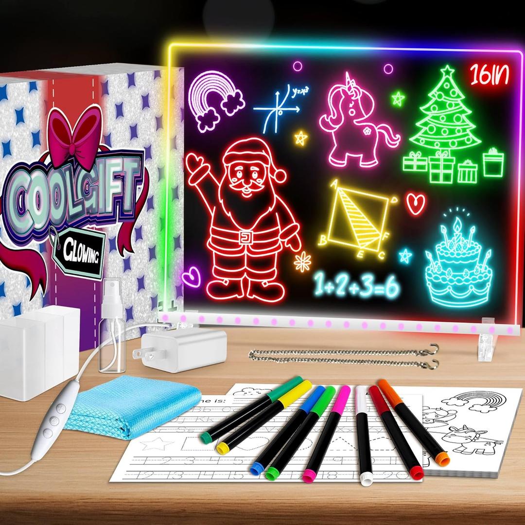 16" Led Drawing Board for Kids with 18 Tracing Pages - 4 Modes & Acrylic Led Note Board with 7 Colors, Light up Magic Boards for Art Kit, Birthday & Christmas Gifts for Teenage Girls & Boys, 39PCS