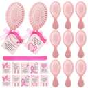 Meanplan 12 Sets Breast Cancer Awareness Gift for Women Pink Ribbon Mini Hair Brush with Card Motivational Breast Cancer Awareness Accessories Item for Survivor Charity Event Support Party Supplies