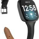 Moolia Compatible with Fitbit Versa 4/Versa 3/Sense 2/Sense Band for Women Slim Strap, Top Grain Genuine Thin Leather Replacement Wristband for Women for Versa 4/Versa 3 Watch Band, Black