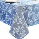Pioggia Vinyl Tablecloth with Flannel Backing - Waterproof, Oil-Proof, Easy to Clean -Plastic Table Cloth - Perfect for Dining Tables, Kitchen Tables, Parties (Blue Leaves, 5454 Inch Square)