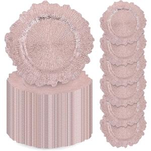 100 Pcs Rose Gold Charger Plates Bulk, 13" Reef Plate Chargers | for Dinner Plates, Plastic Floral Decorative Plates, for Table Setting, Wedding, Christmas, Party, Event, Decoration