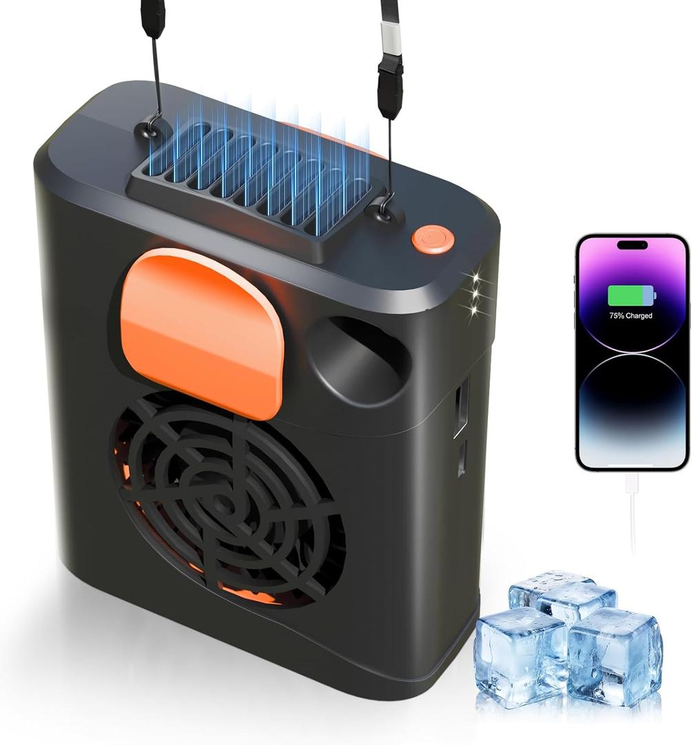 Portable Waist Fan Clip On Rechargeable 3-Speed Settings with Charger and Light, Wearable Personal Belt Fan Cooling, Hands-Free Neck Fan For Outdoor Hiking Jobsite Farms(orange)