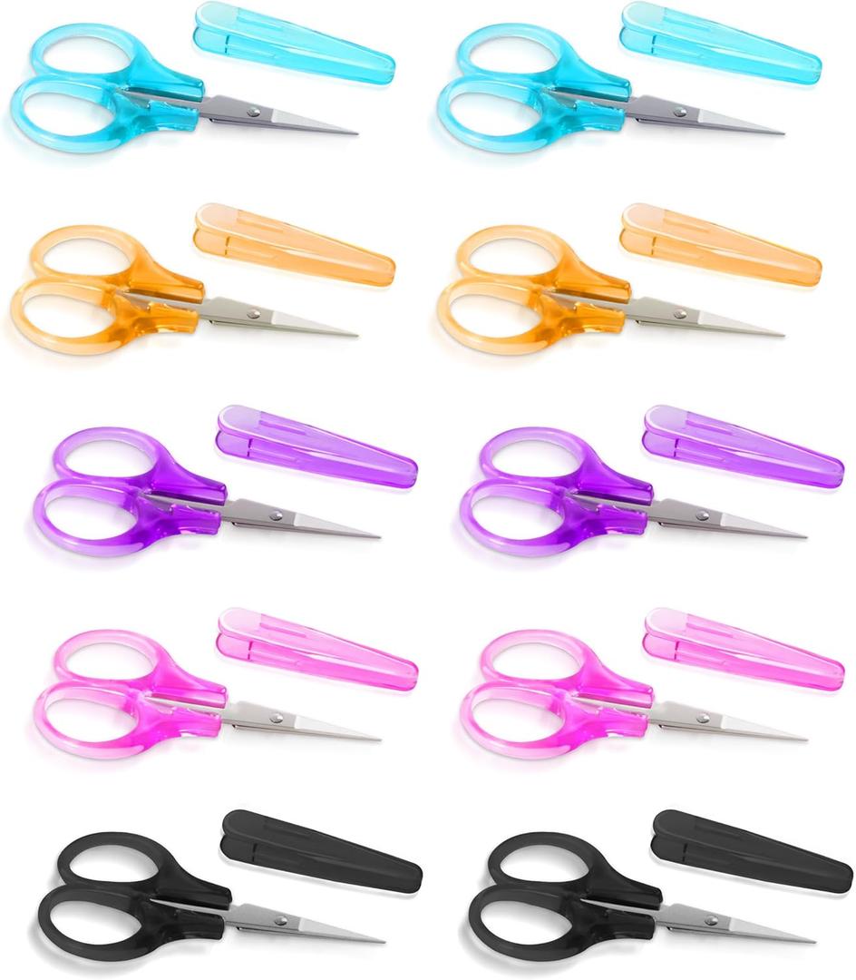 10 Pcs Small Scissors All Purpose, Stainless Steel Sharp Mini Detail Craft Scissors with Protective Cover for Embroidery, Paper Cutting, Sewing, Knitting, Crafting, 3.5"