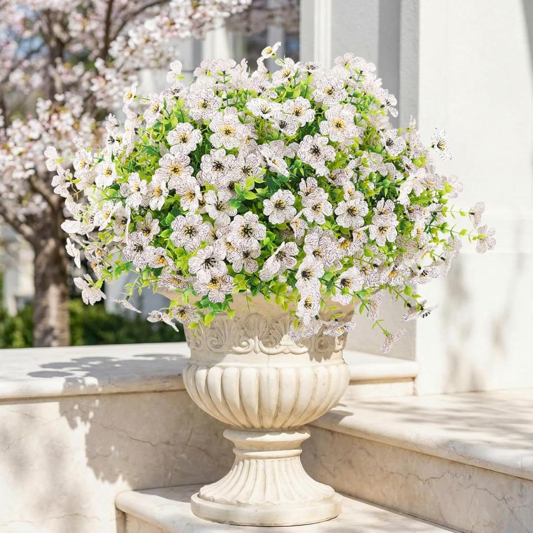 ATTGREAT Artificial Flowers Outdoors Faux Plants UV Resistant Fake Flowers Daisy Plastic Greenery Plnats Outside for Garden Planter Patio Porch Spring Summer Home Home Decor, 12 Bundles (White)