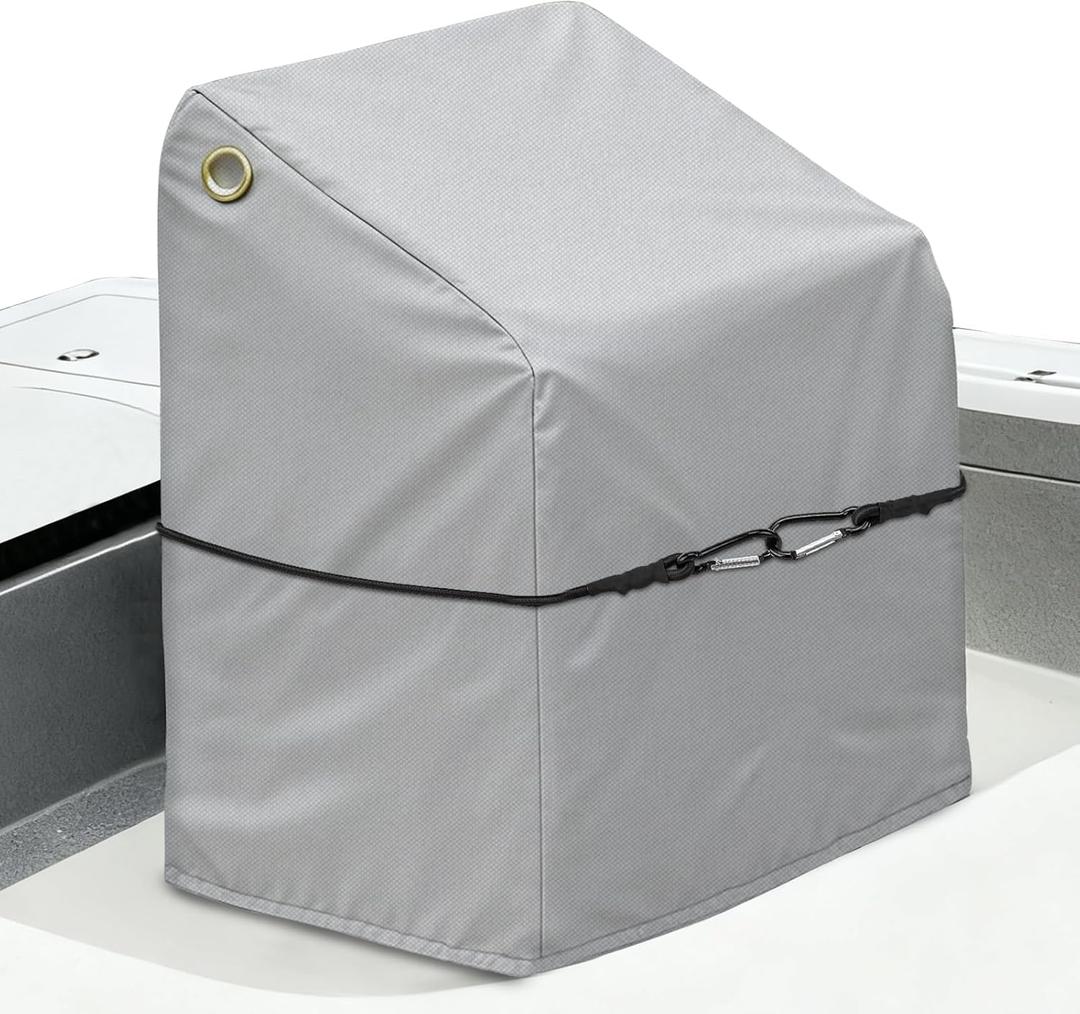 Boat Center Console Cover, 900D Heavy Duty Marine Grade Polyester Waterproof Center Console Cover for Boat with Windproof Elastic Strap, Gray, 44" L x 34" W x 60" H