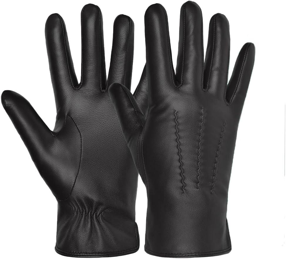 Harssidanzar mens Leather Rabbit fur Elegant Touchscreen Texting Driving Gloves KM057US