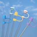 4 x HEYSKAY 4PCS 10MM Silicone Straw Cover Cap for Stanley Cup 30/40oz, Reusable Toppers for Tumblers With Handle, Simple Modern Straw Caps (4PCS Basic Straw Cover-Cream Pomelo/Rose Quartz/Blue/Pink)