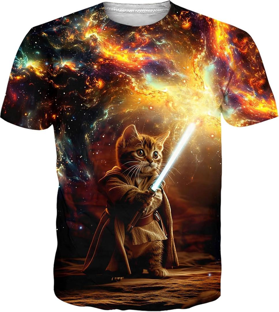 RAISEVERN Mens T-Shirts Cool Novelty Crewneck Short Sleeve Funny Graphic Top Casual Tees for Women (XXL)