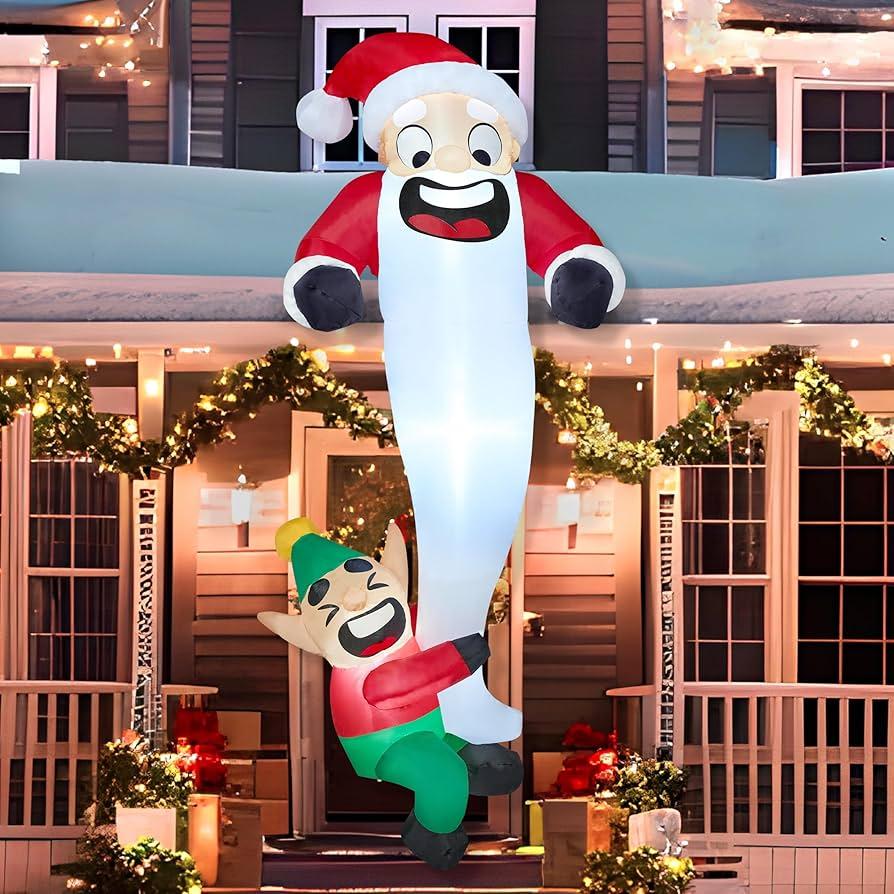 Hanging Elf Dragging Santa Beard
