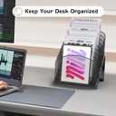 Inclined Desk File Organizer Metal Desk Magazine Folder Holder with 8-Section Vertical Compartments Rack File Organizer for Office, Home, School, Black