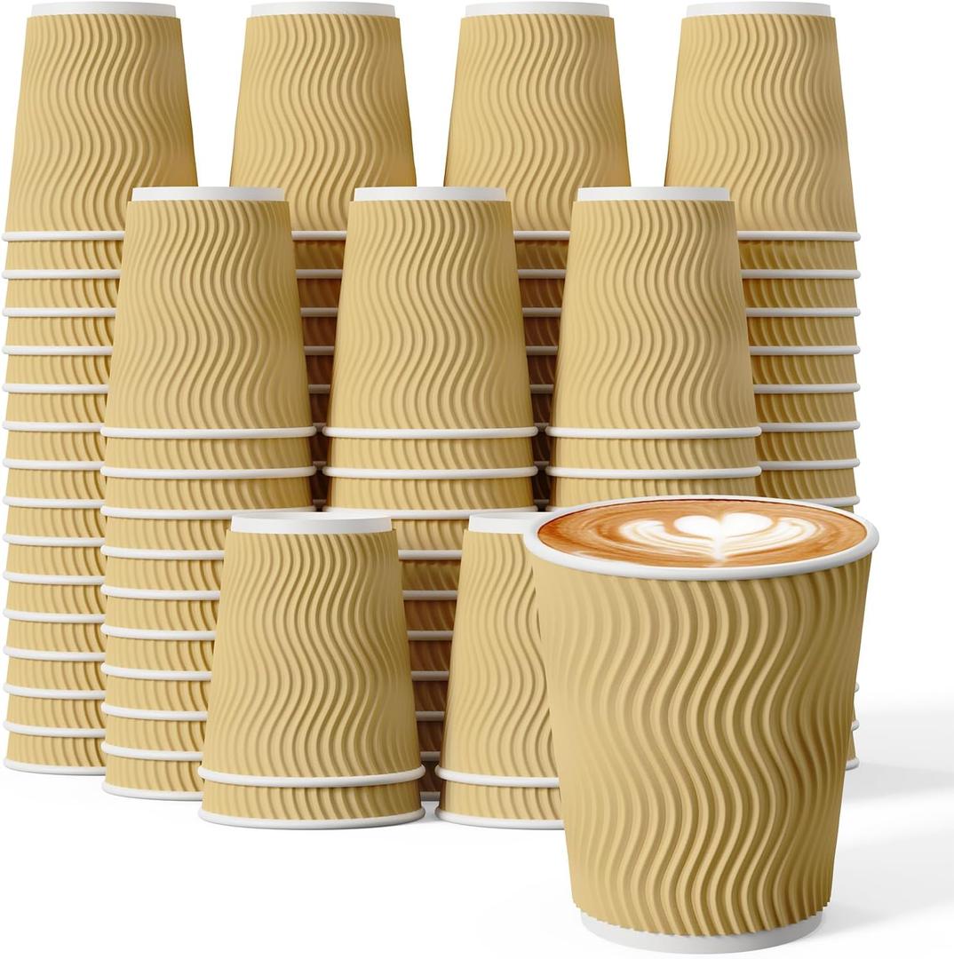 120 Count 8 oz Coffee Cups, Insulated Ripple Wall Paper Hot Cups, Leak-Proof Paper Cups for Coffee, Tea, Cocoa, Perfect for Office, Party, Travel