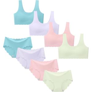 Demifill Girls Seamless Sport Bras&Panties for Teens Girls Training Bras with Panties Sets Multipack (S)