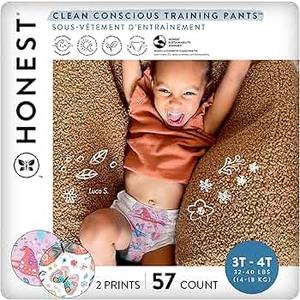 The Honest Company Clean Conscious Training Pants for Sensitive Skin, Hypoallergenic, FragranceFree, Magical Moments Butterfly Kisses, Size 3T/4T (3240 lbs), 57 Count