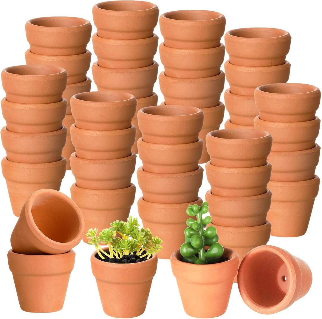 Gerrii 50 Pcs Mini 1. 2 Inch Terracotta Pots Bulk Small Clay Tiny Miniature Cactus Flower Succulent Plant Nursery Pots with Drainage Holes for Craft Indoor Outdoor Plants(Terracotta)