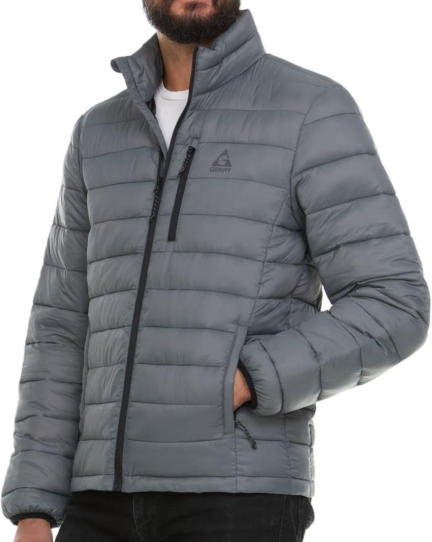 Gerry Packable Puffer Jacket Men, Warm Lightweight Winter Jackets for Men (Large, Dk Pewter)