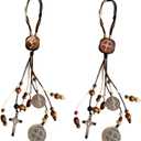 2PCS/Set Medalla De San Benito,Escapularios Wooden Beads Rosary St Benedict Medals for Door with Saint Benedict Cross Crucifix Catholic Gift Set for Car Hanging Charm Home Door Hanger Decor (2PCS Wood coffee)