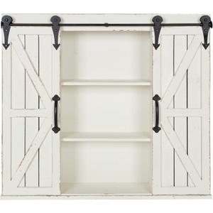 Kate and Laurel Cates Decorative Wall Storage Cabinet with Two Sliding Barn Doors, Rustic White