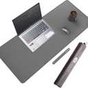CENNBIE 35.5" x 16" Leather Desk Mat, Non-Slip Waterproof Extra Wide Desk Pad Protector, Computer Mouse Pad for Office Home (Grey)