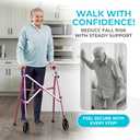 Stander Space Saver Walker, Lightweight Folding Rolling Mobility Aid for Seniors & Adults, Compact 2-Wheel Disability Device with 6-inch Wheels & Ski Glides for Walking Support, Regal Rose