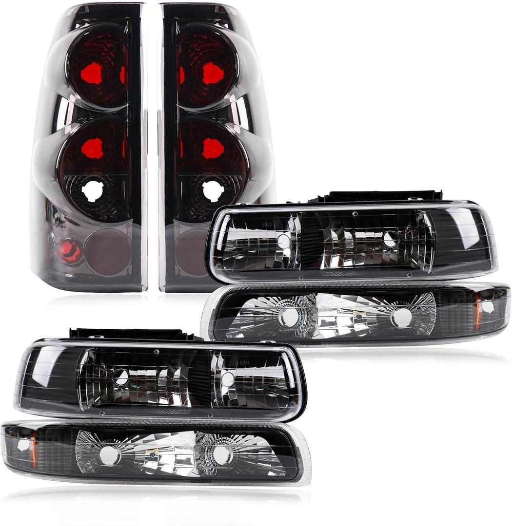 Headlights Tail Lights Kit Compatible with 1999-2002 Chevy Silverado 1500 2500 3500 Black Head light Rear Taillights Assembly