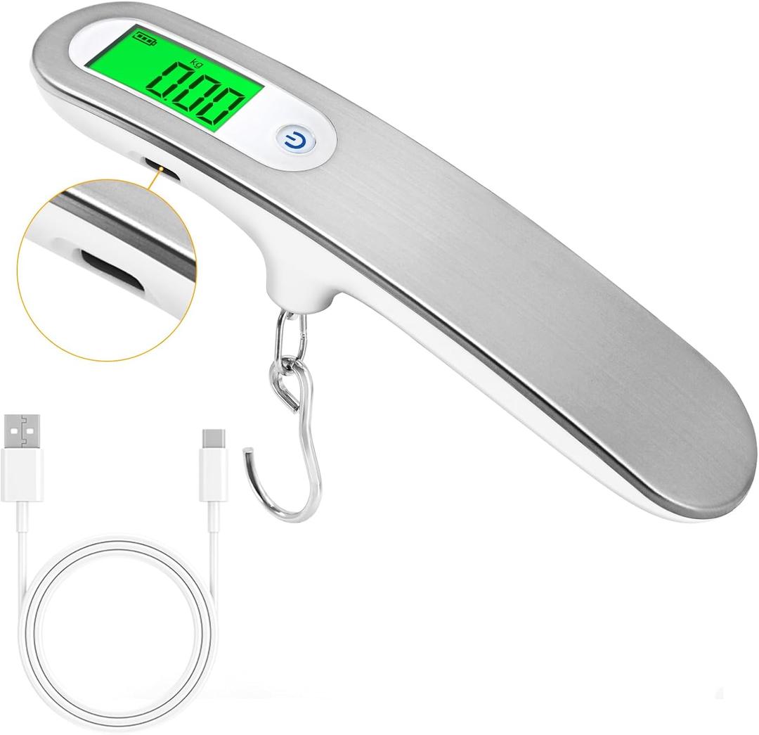 Rechargeable Luggage Scale with Hook & Type-C Port - Portable, Digital, High-Precision, and Ideal for Backpacks, Suitcases, and Carry-Ons - Up to 110lb/50kg Capacity -Hook