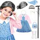 100 Days of School Old Lady Costume Grandma Dress Up Set for Girls Costumes Granny Outfit Kit