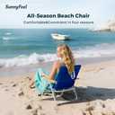 SUNNYFEEL Foldable Beach Chair, Beach Chair Backup with Wood Armrest & Cushion, Lightweight Camping Chair Heavy Duty for Beach, Camping, Lawn, Outdoor, Blue
