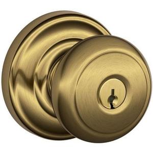 SCHLAGE F51A AND 609 AND Andover Knob with Andover Trim Keyed Entry Lock, Antique Brass