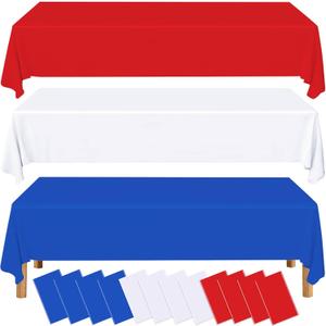 12 Pack Disposable Plastic Tablecloths,Red White Blue Rectangular Table Covers,54 x 108 Inch,Waterproof for 4th of July,Independence Day,Memorial Day,Veterans Day,Patriotic Party Decorations