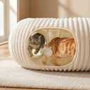 Cat Tunnel Bed with 40 Pcs Interactive Cat Toys, Cat Tube with Kitten Toys for Indoor Kittens, Collapsible Play Tunnel, White