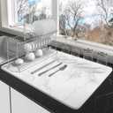 Stone Drying Mat for Kitchen Counter,Extra Large 15.3X23.6" Marble Stone Dish Drying Mat,Super Absorbent Quick Drying Diatomite Stone Dish Drying MatNon-Slip&Heat Resistant,With 8 Non-slip Mat,White1