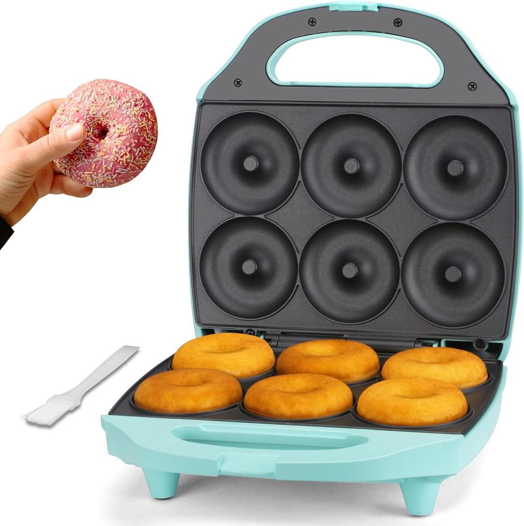 Bakers Friend Mini Donut Maker Machine for Home, 6 x 3'' Mini Doughnut Maker Machine, Donut Maker for Kids, Maquina Para Hacer Donas, Donut Baking Pan, Donut Party, Aqua