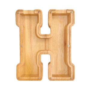Bitreeworks Letter Piggy Bank, Personalized Wooden Coin Banks, Large Wood Money Peny Bank for Adults (9", Alphabet H)