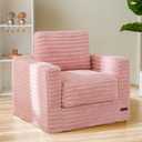 MAXYOYO Kids Bean Bag Chair, Comfy Faux Fur Bean Bag Sofa with Filler, Upholstered Floor Sofa with Pillows and Armrests, Lazy Floor Chair Couch for Boys and Girls, Pink (Single)