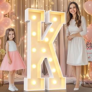 Pooqla 4 FT Marquee Light Up Letters, Marquee Letter Lights 4 Feet Tall, Giant Letter Sign Big Mosaic Letters for Balloons Birthday Party Anniversary Wedding Decorations, Warm White Letter K