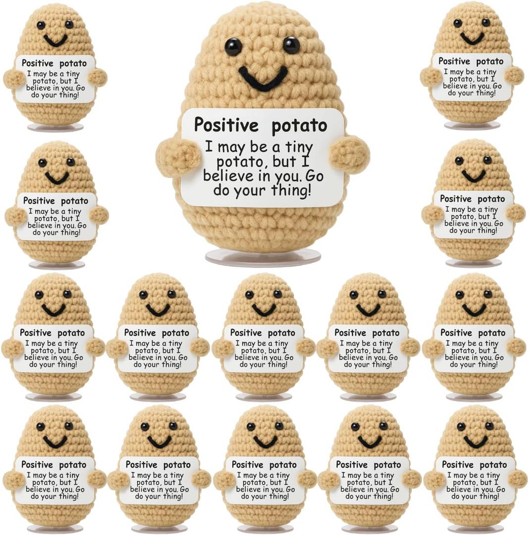 15 Pack Emotional Support Potato Plush  Cute Crochet Gift, Supportive Stuffed Potato Plushie, Inspirational Positive Desk Companion for Anxiety & Stress Relief