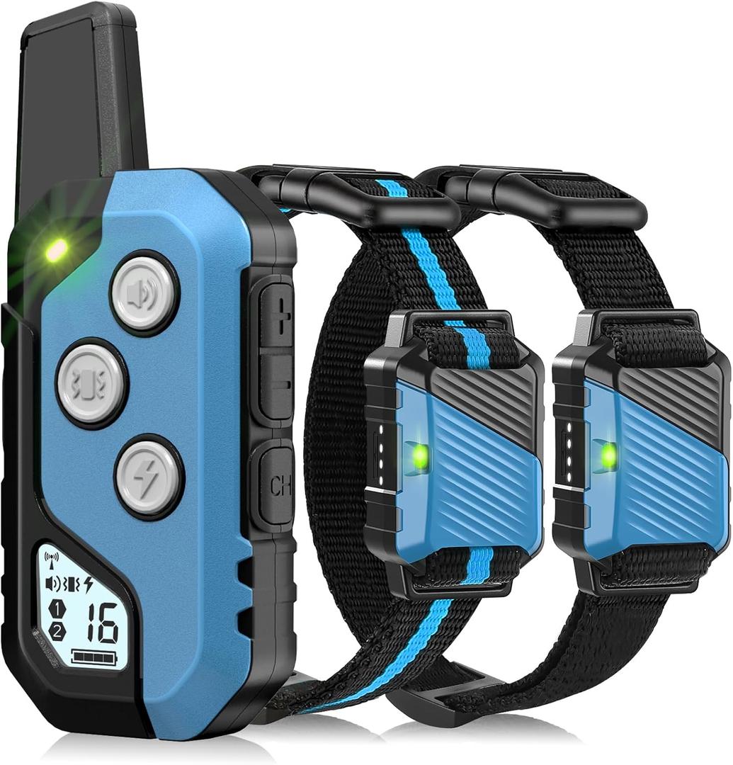 Dog Training Collar for 2 Dogs, Waterproof Dog Training Collar with Remote, 3 Training Modes, Rechargeable Electric Training Collar for Dogs (Blue)