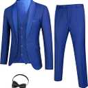 Men's 3 Pieces Suit Slim Fit Tuxedo Set One Button Shawl Lapel Dinner Prom Jacket Vest Pants with Tie, Size L