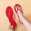 Women Flip Flops Jelly Shoes Thong Sandals Flat Slides Clear Jellies Pool Slippers Bathroom Summer Beach Size 8 Ladies Non Slip Dress Comfortable Quick Drying Soft (Red)