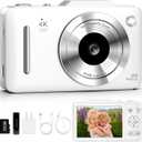 Digital Camera 4K Autofocus Vlogging Camera for Photography with 16X Zoom Anti Shake, 32GB Card, 48MP Compact Portable Point and Shoot Camera for Kids Boys Girls Teens Beginner, White
