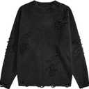 Verdusa Men's Ripped Hollow Crew Neck Long Sleeve Sweater Casual Knit Pullover Sweaters (X-Large, Black)